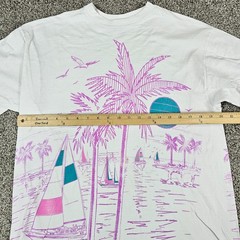 Vintage Myrtle Beach Shirt Mens Large White AOP 90s Single Stitch Palm Boat Art