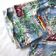 Free Planet Mens M T-Shirt Surf Board Palm Trees Beach Print Short Sleeve Cuff
