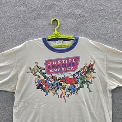 DC Comics Men Shirt XL White Graphic Justice League Ringer Short Sleeve Logo