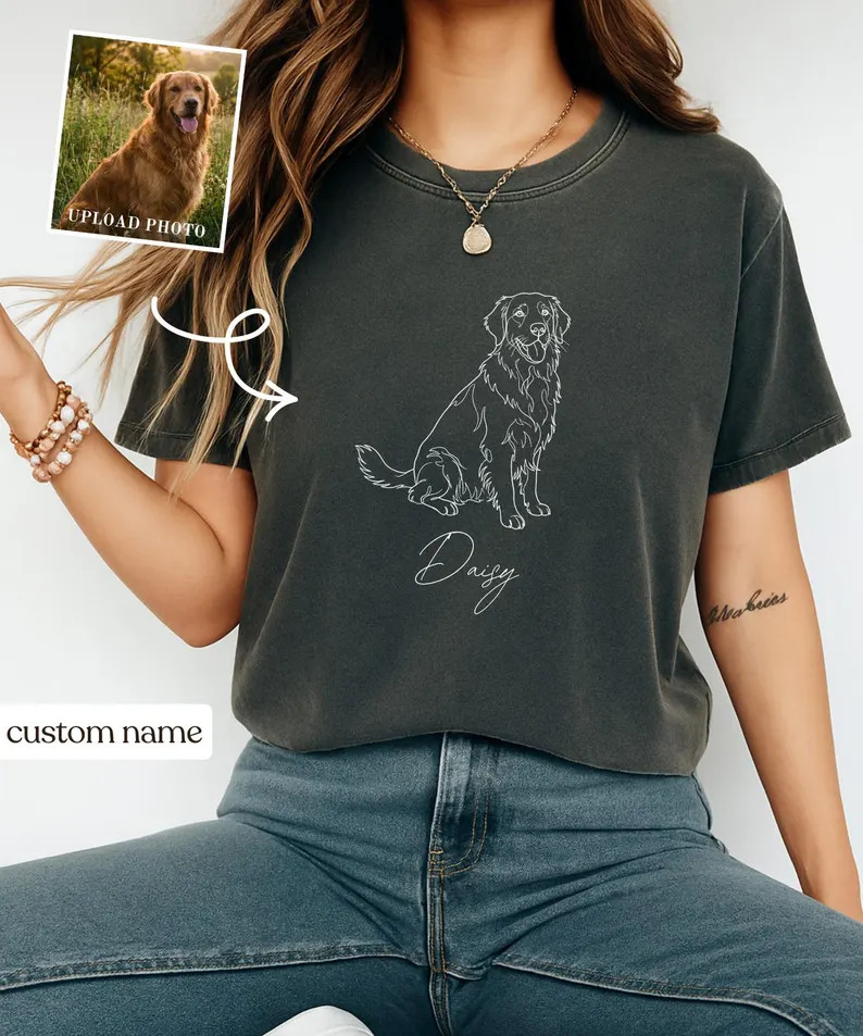 Custom Pet Portrait Comfort Tee Personalized Dog Cat Photo Shirt