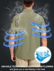 Mens Fishing Shirt Cool Hiking Button Up Quick Dry Short Sleeve UPF50+ Sun Shirt