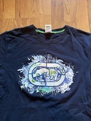 Ecko Unltd Navy “The Block Is Hot” T-Shirt Plastic Embroidered Graffiti Rhino XL