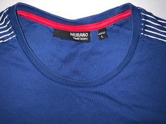 Murano Liquid Men’s Luxury T-Shirt Blue Short Stripes Sleeves 100% Cotton Size L