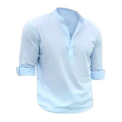 Men’s Shirts Henry Collar Soft Casual Spring Clothes Solid Color Long Sleeves Co
