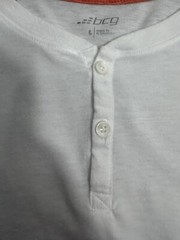 BCG Henley Shirt Men’s L White Casual 2 Button Style Light Weight Short Sleeve