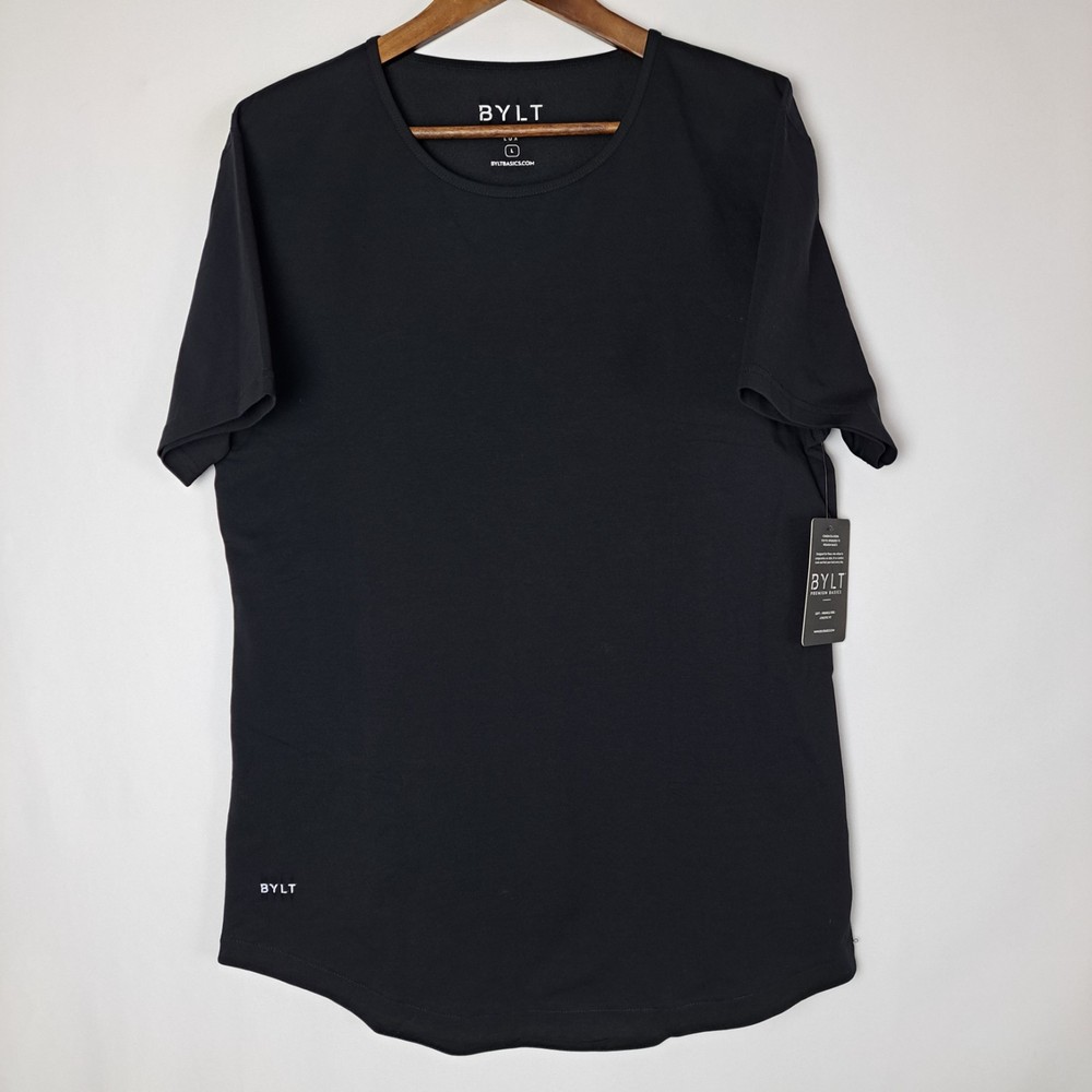 NWT BYLT Wide Neck Lux T-Shirt Mens Large Black Athletic Fit S/S Premium Basics