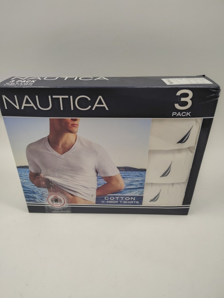 Nautica Cotton V-Neck T-Shirts 3 Pack White Men’s Medium (38-40) NWT