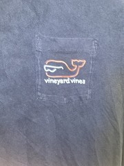 Vineyard Vines Mens M Good Vibes Sailboat Neon Whale Pocket T-Shirt Navy Blue