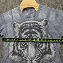 Liquid Blue White Tiger Face T-Shirt Men’s Large Grey Tie Dye Big Print Animal