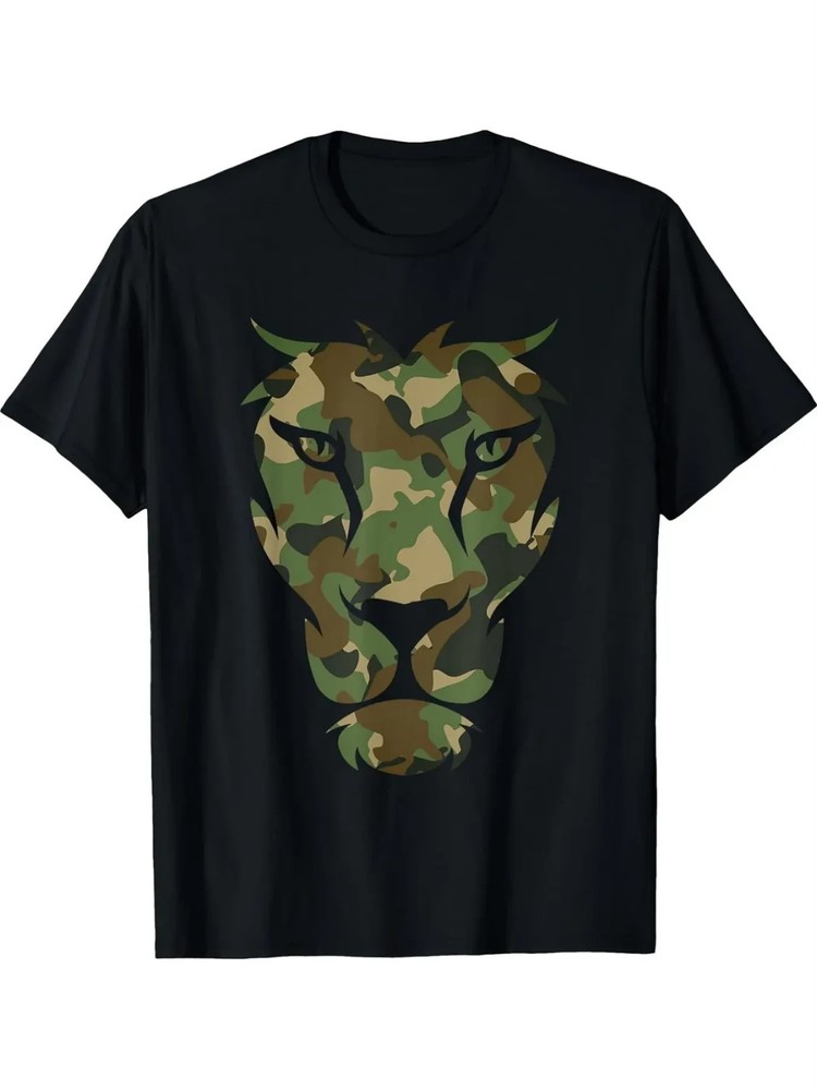 Lion Camo Mens Crewneck Tee, 2026 New Dad Street Gift