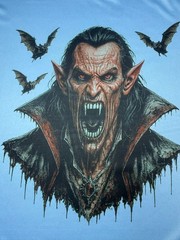 Handmade Horror Vampire Graphic T-Shirt Blue XL Gothic Tee