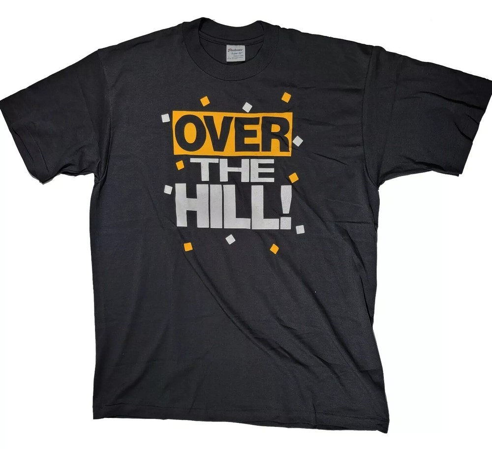 Vintage Over the Hill Mens Shirt Large USA Made Single Stitch Black Short Sleeve