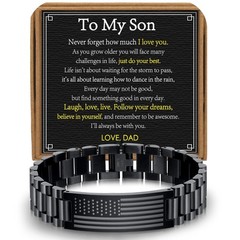 Mens Stainless Steel Watch Link Bracelet American Flag Husband Grandpa Gift
