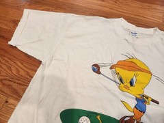 Tweety Bird Looney Tunes Shirt Tweed Off Golf XL 1993 Used White Velva Sheen WB