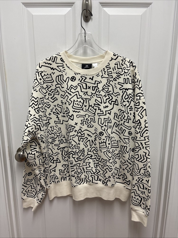 Keith Haring Black And White Pop Art All Over Print H & M Oversized Fit – Medium