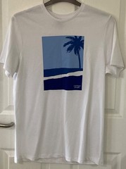 Common People T Shirt Men’s Medium White Blue 100% Cotton Graphic Print Tropical