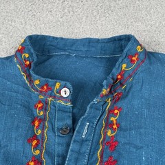 Traditional Indian Bohemian Relaxed Fit Shirt Dark Teal Blue L/XL Thin Knit