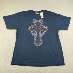 Avirex Shirt Mens XL Blue Christian Cross Crew Neck Short Sleeves Tee NWT
