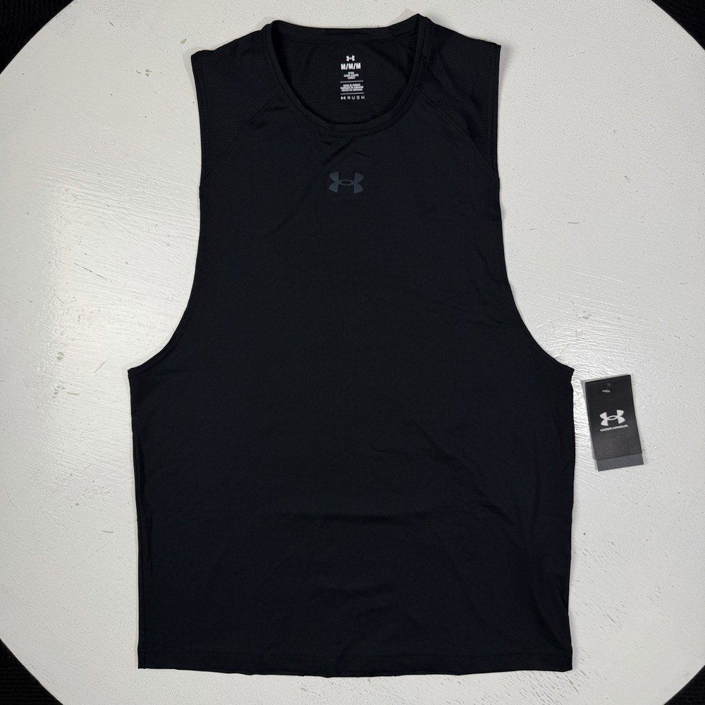 Under Armour UA Mens Medium Rush Vent Seamless Black Fitted Tank Top 1383411 New