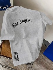 Men’s Summer 100% Cotton Shirts Los Angeles Letter Printed Loose Large T Shirts