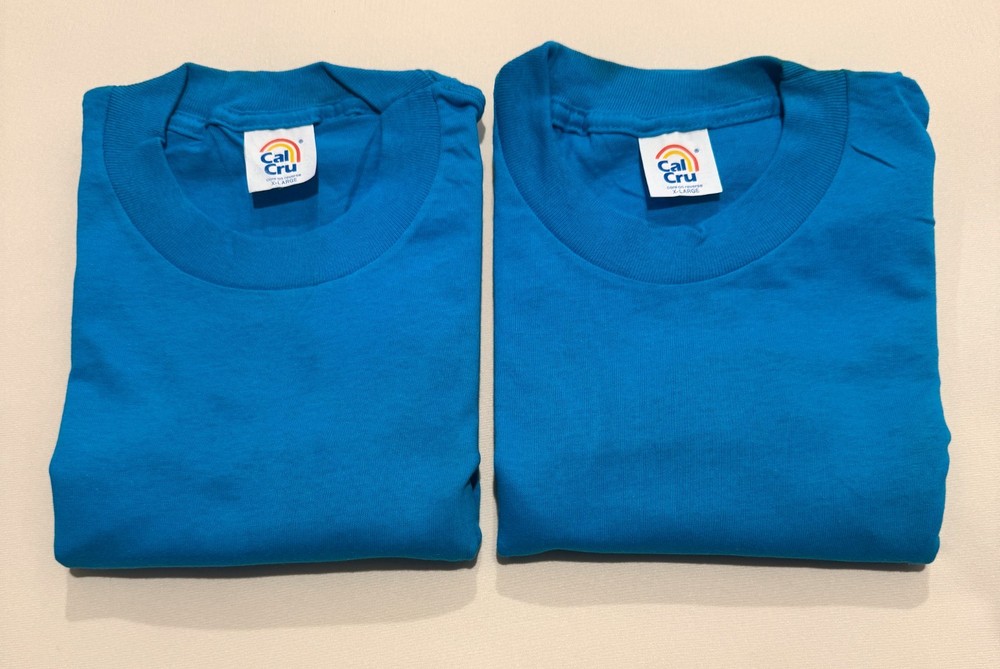 Vintage Cal Cru Blanks Adult XL Blue Short Sleeve 50/50 T-Shirts Lot of 2 NOS -2