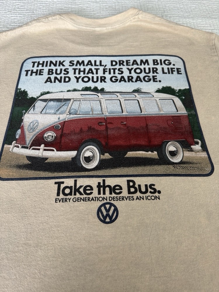 Volkswagen Unisex T-shirt (L) Tan Hippie 70s Iconic Bus Graphic Logo Original