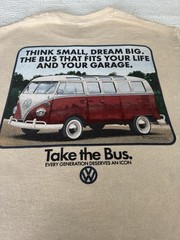 Volkswagen Unisex T-shirt (L) Tan Hippie 70s Iconic Bus Graphic Logo Original