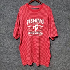 Vintage Wisconsin Shirt Mens 2XL Red Striped 90s Fishing School Hopeus Catchsome