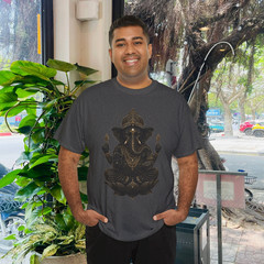 Ornate Lord Ganesha Hindu Elephant God Gold Black Graphic T-Shirt