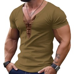 Mens Tees V-Neck Casual T Shirt Short Sleeve Slim Fitted Summer Tops US