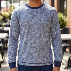 Tommy Hilfiger Mens Navy White Marled Knit Long Sleeve Crewneck Pullover Top