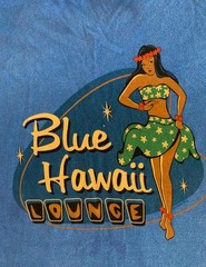 CRAZY SHIRTS Retro Blue Hawaii Lounge Cotton Tee S Tiki Hula Girl Hawaiian