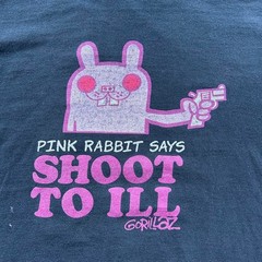 2000s Gorillaz Pink Rabbit Says Shoot To ill pink cartoon rabbit gun band tee