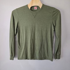 Homage Mens Long Sleeve Crewneck T-Shirt Olive Green Tri-Blend Made in USA Large