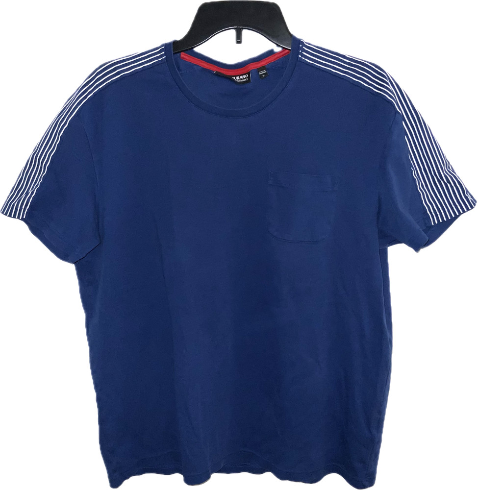 Murano Liquid Men’s Luxury T-Shirt Blue Short Stripes Sleeves 100% Cotton Size L