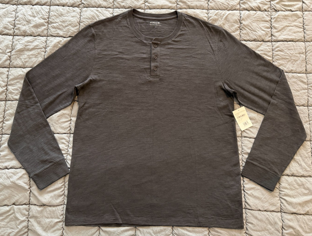Vince sphere dark grey long sleeve henley shirt L mens NEW MS1309385