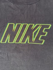 Vintage 90s Y2K Nike Spellout Graphic T-Shirt Faded Black Neon Green Size L