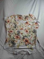 Ember Shirt Top Womens Large White Floral Short Sleeve Scoop Neck Casual Stretch