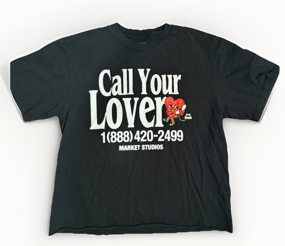 Market Studios Call Your Lover TShirt Black Men’s Large Boxy Skater Brand