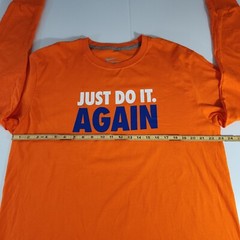 Nike Just Do It Again Men’s XL Orange Long Sleeve T-Shirt Ribbed Cuffs NWOT Flaw
