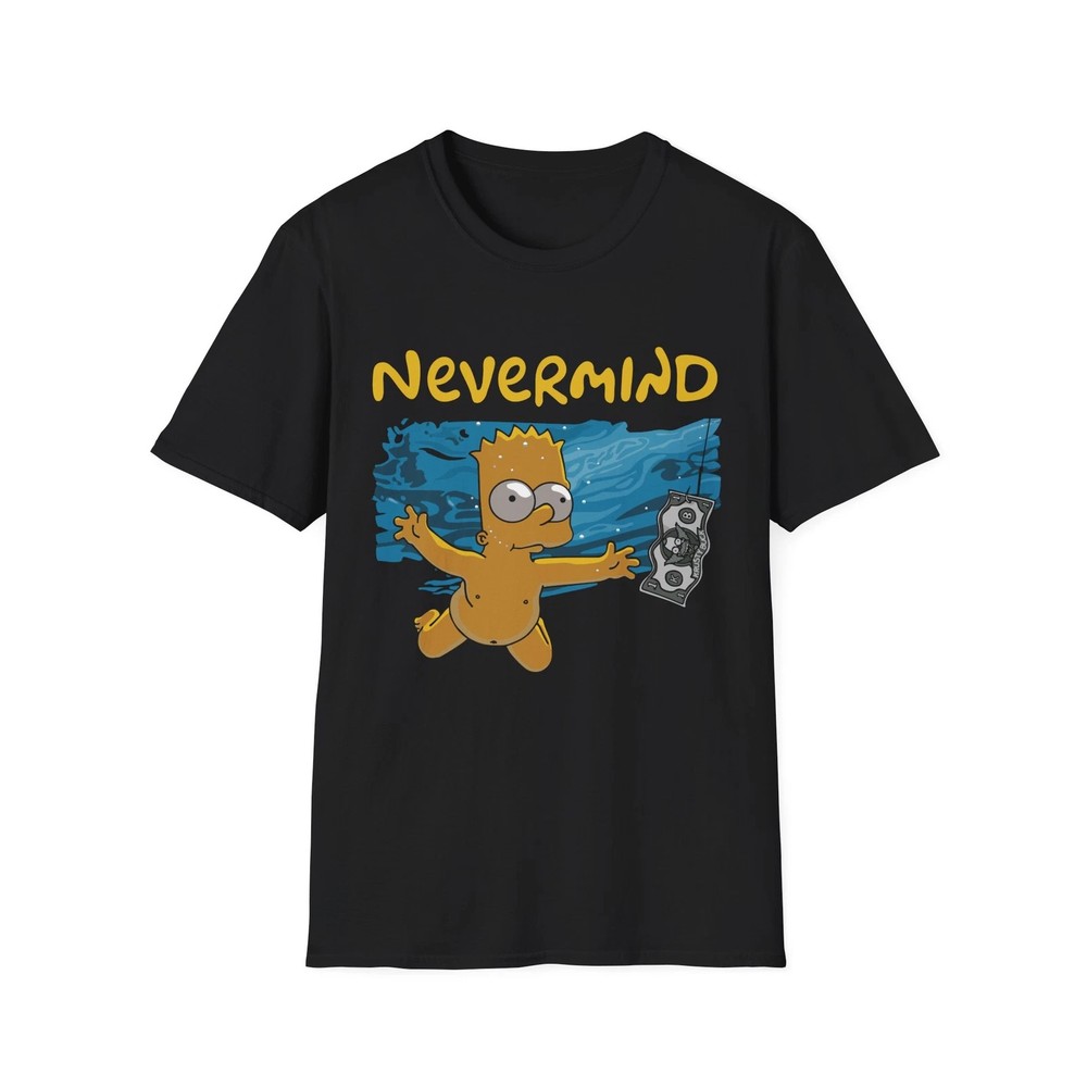 Funny Bart Simpson T-Shirt, Nirvana Nevermind, Casual Gift, Cartoon