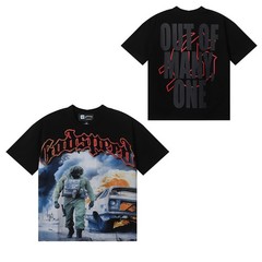 Godspeed Bomb Squad Print Tee Streetwear Men’s Hip Hop Oversized Graphic T-Shirt