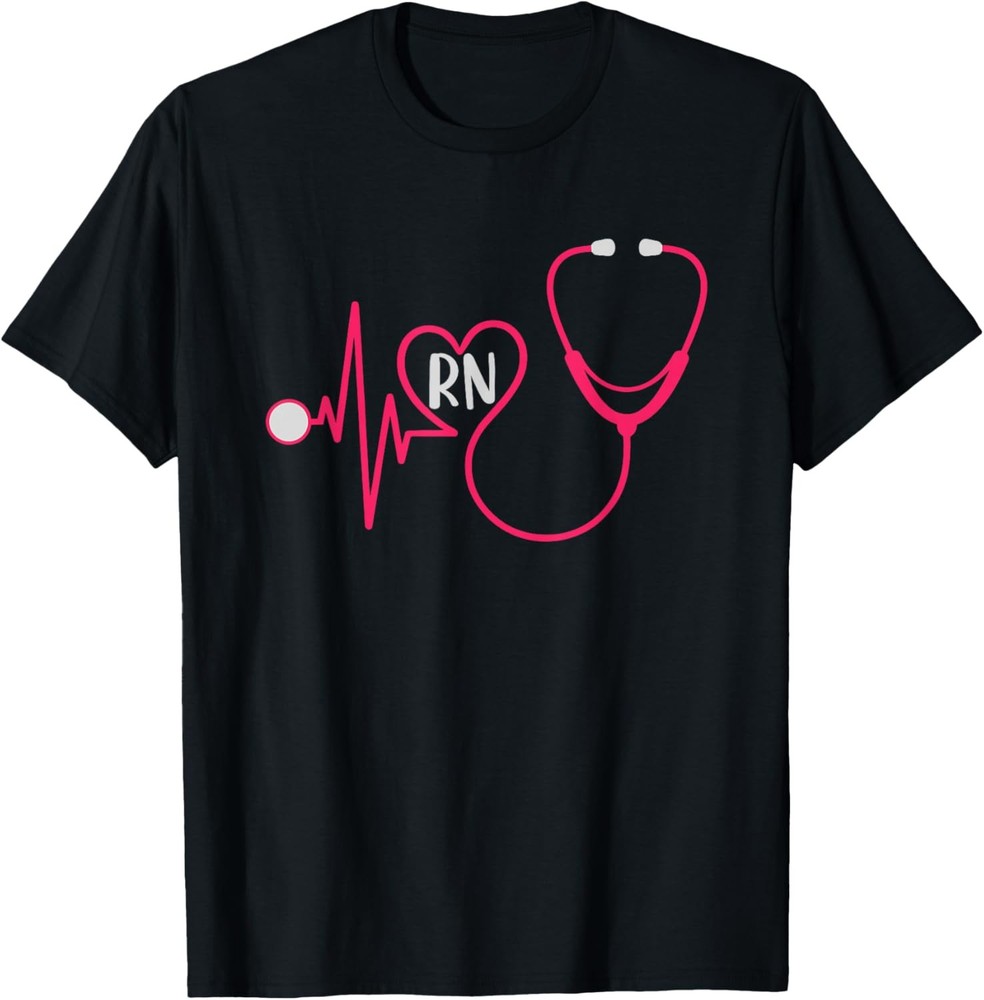 Registered Nurse RN Heartbeat EKG Stethoscope Heart Nursing T-Shirt