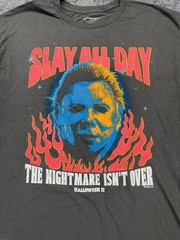 Halloween II Firey Mask Graphic T-Shirt Men’s Medium Charcoal Slay All Day New