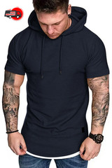 New summer hooded T-shirt men’s solid color men’s short sleeve T-shirt hoodie