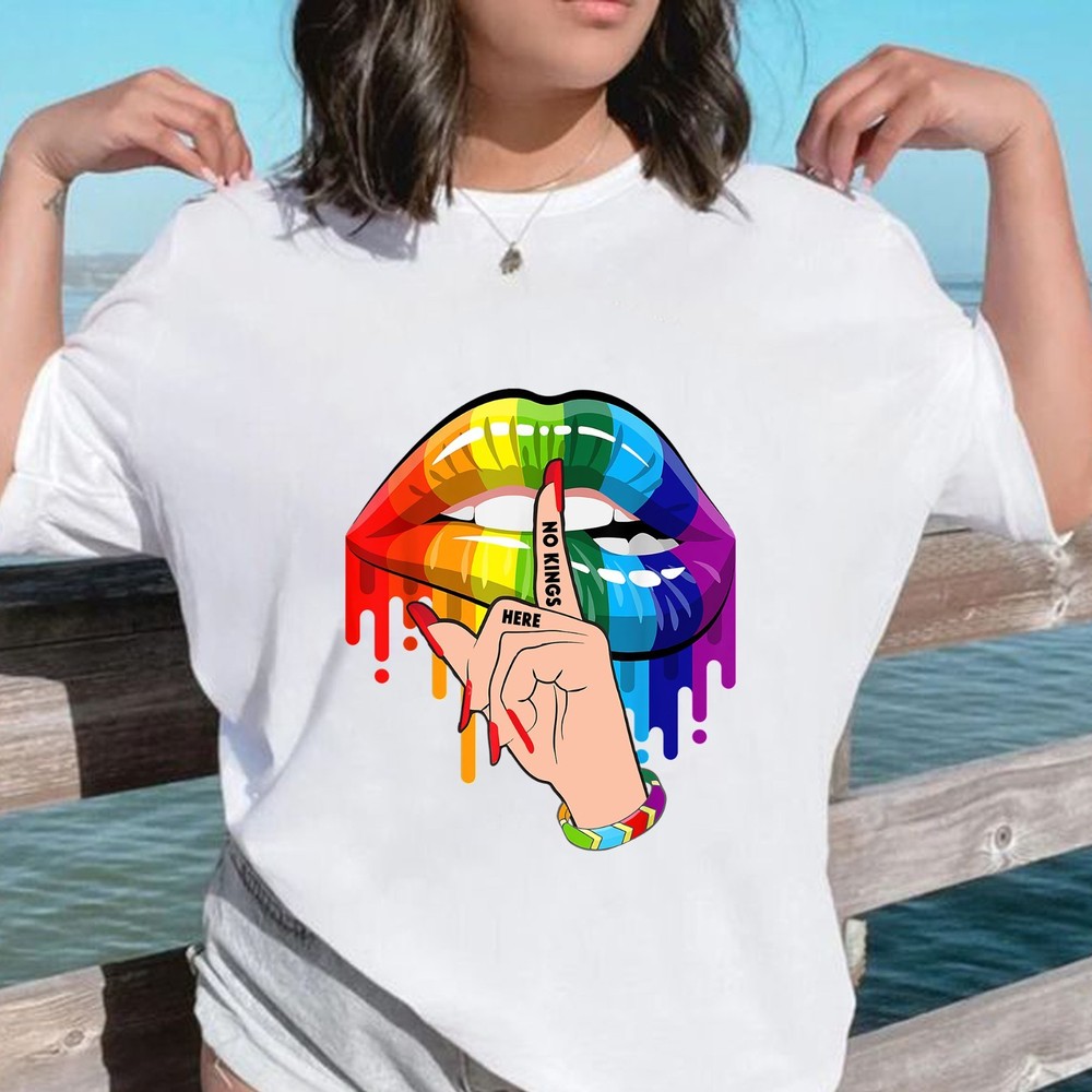 No Kings Here Tee, Rainbow Lips for LGBTQ+ Rights Tee, Pride Month T-shirt