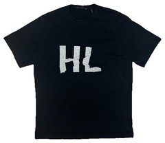 Helmut Lang Crinkle Crumple Logo Tee Shirt Black Men’s Large 100% Cotton