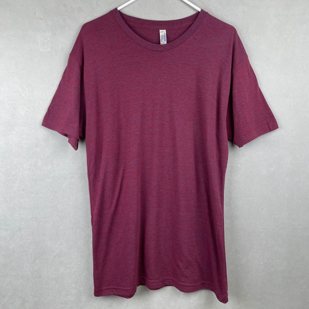 American Apparel Mens Track Shirt Heather Burgundy Tri-Blend Crew Tee L USA Made