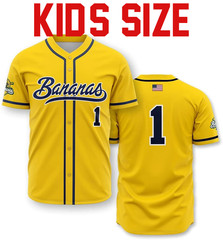 NEW Savannah Bananas Baseball Jersey Team Yellow Kids Youth Size QT801
