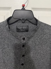 Zara Long Sleeve T-Shirt Button Neck Gray Mens Sz M Casual Preppy Minimalist